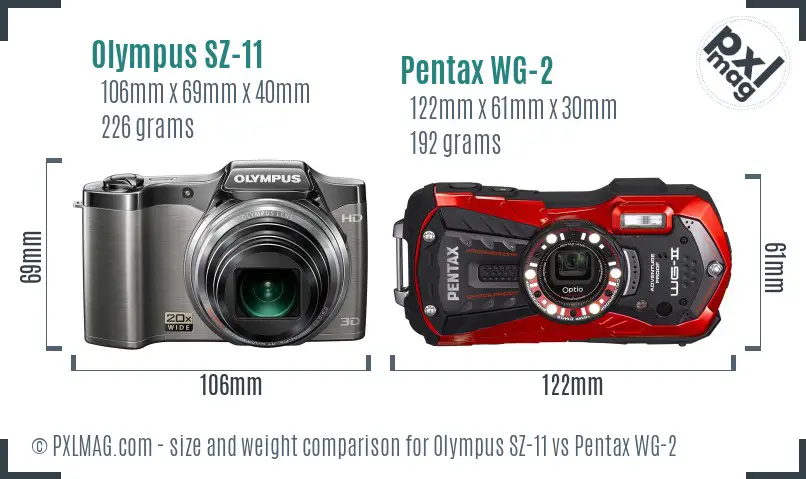 Olympus SZ-11 vs Pentax WG-2 size comparison