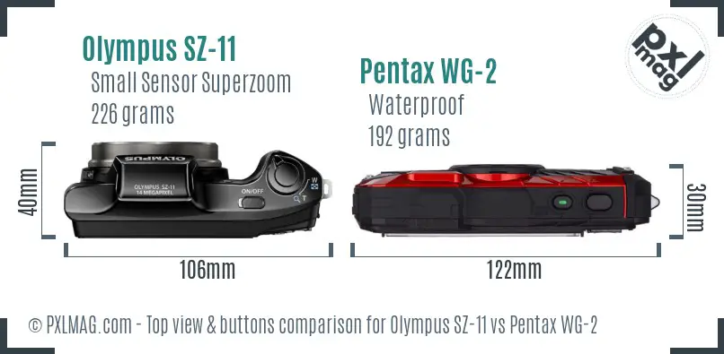 Olympus SZ-11 vs Pentax WG-2 top view buttons comparison