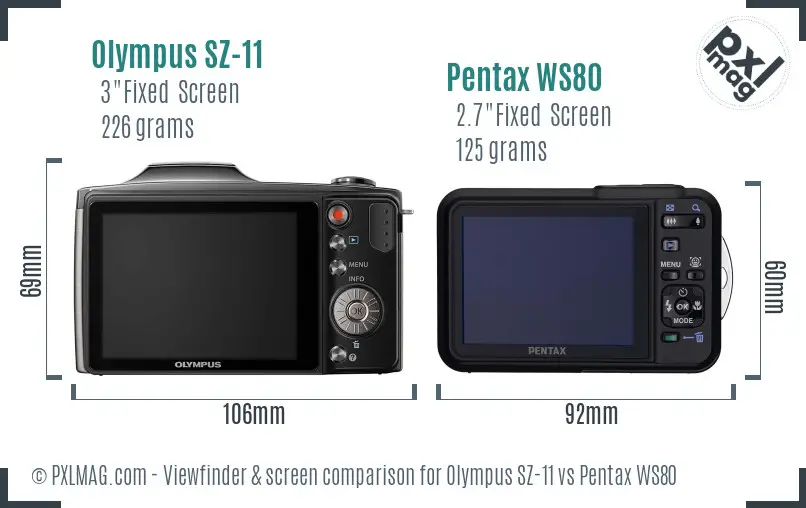 Olympus SZ-11 vs Pentax WS80 Screen and Viewfinder comparison