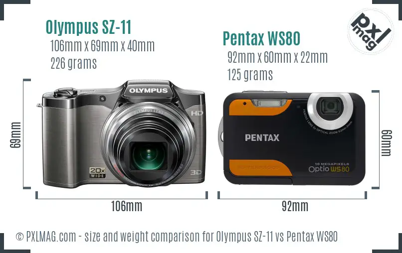 Olympus SZ-11 vs Pentax WS80 size comparison