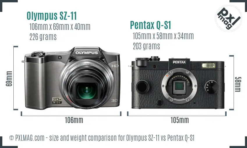 Olympus SZ-11 vs Pentax Q-S1 size comparison