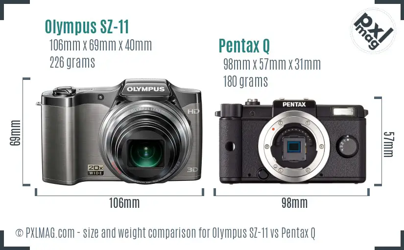 Olympus SZ-11 vs Pentax Q size comparison