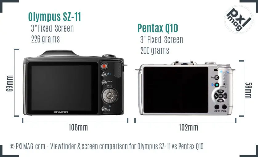 Olympus SZ-11 vs Pentax Q10 Screen and Viewfinder comparison