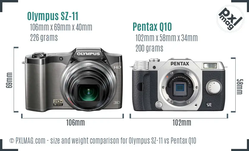 Olympus SZ-11 vs Pentax Q10 size comparison