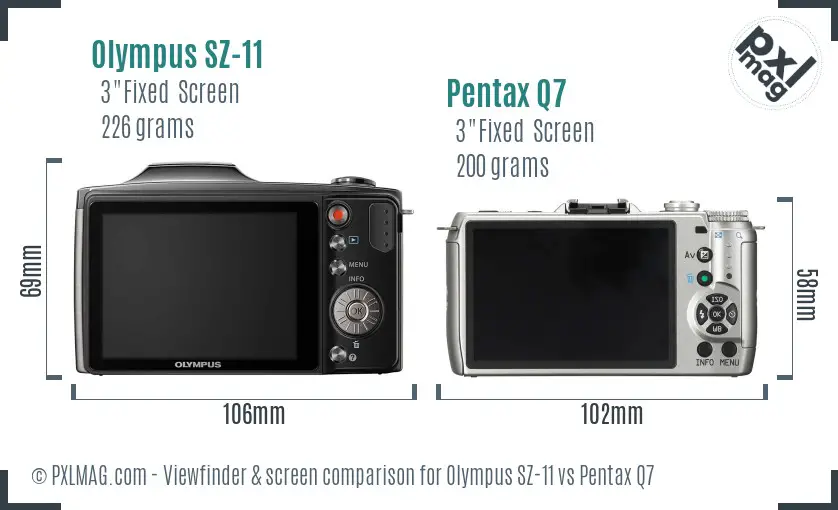 Olympus SZ-11 vs Pentax Q7 Screen and Viewfinder comparison
