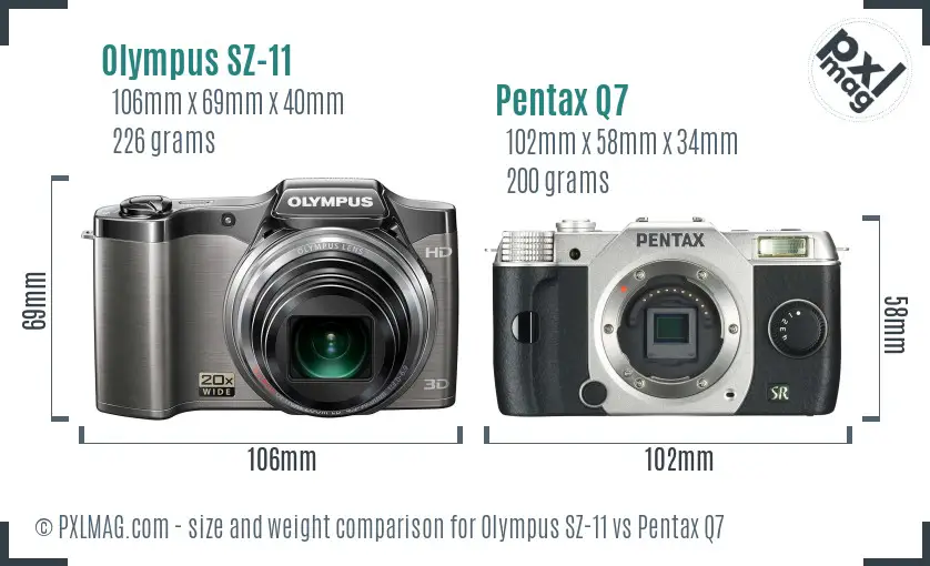 Olympus SZ-11 vs Pentax Q7 size comparison