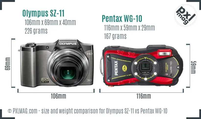 Olympus SZ-11 vs Pentax WG-10 size comparison