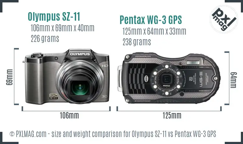Olympus SZ-11 vs Pentax WG-3 GPS size comparison