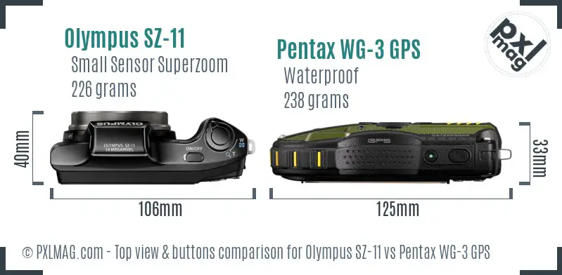 Olympus SZ-11 vs Pentax WG-3 GPS top view buttons comparison
