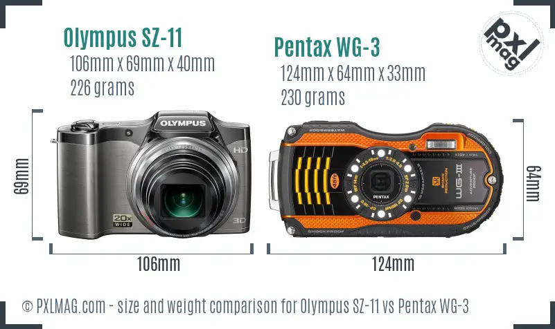 Olympus SZ-11 vs Pentax WG-3 size comparison