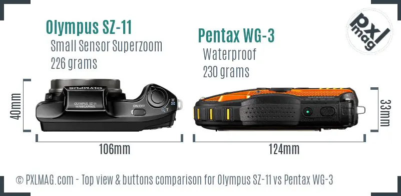 Olympus SZ-11 vs Pentax WG-3 top view buttons comparison