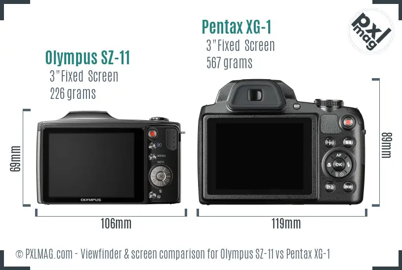 Olympus SZ-11 vs Pentax XG-1 Screen and Viewfinder comparison