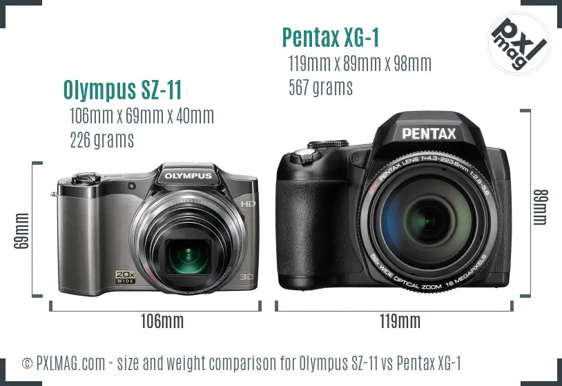 Olympus SZ-11 vs Pentax XG-1 size comparison