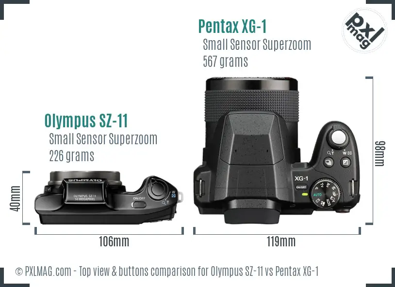 Olympus SZ-11 vs Pentax XG-1 top view buttons comparison