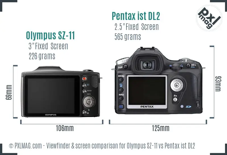 Olympus SZ-11 vs Pentax ist DL2 Screen and Viewfinder comparison