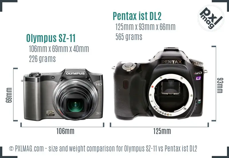 Olympus SZ-11 vs Pentax ist DL2 size comparison
