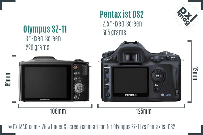 Olympus SZ-11 vs Pentax ist DS2 Screen and Viewfinder comparison