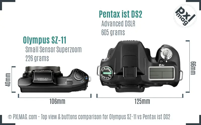 Olympus SZ-11 vs Pentax ist DS2 top view buttons comparison