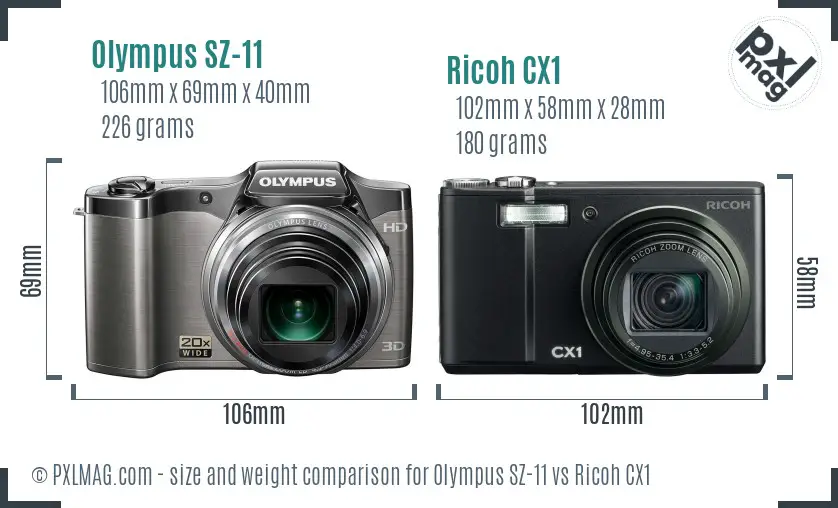 Olympus SZ-11 vs Ricoh CX1 size comparison Olympus SZ-11 vs Ricoh CX1 size comparison