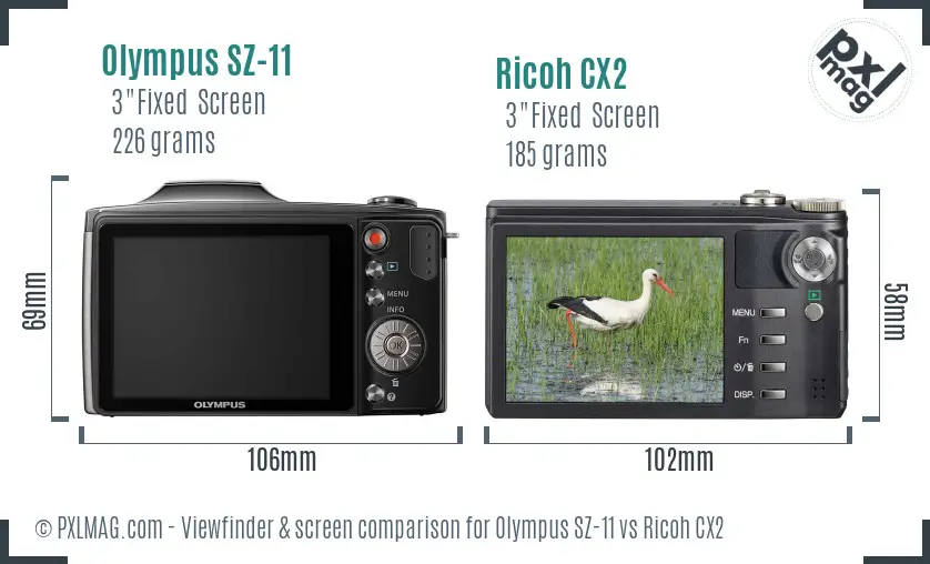 Olympus SZ-11 vs Ricoh CX2 Screen and Viewfinder comparison Olympus SZ-11 vs Ricoh CX2 Screen and Viewfinder comparison