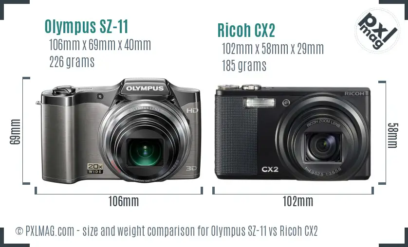 Olympus SZ-11 vs Ricoh CX2 size comparison Olympus SZ-11 vs Ricoh CX2 size comparison
