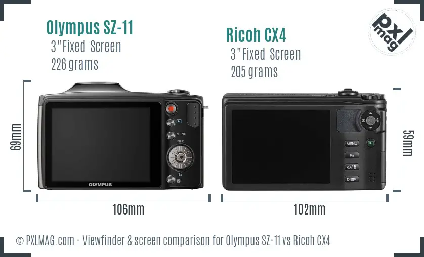 Olympus SZ-11 vs Ricoh CX4 Screen and Viewfinder comparison