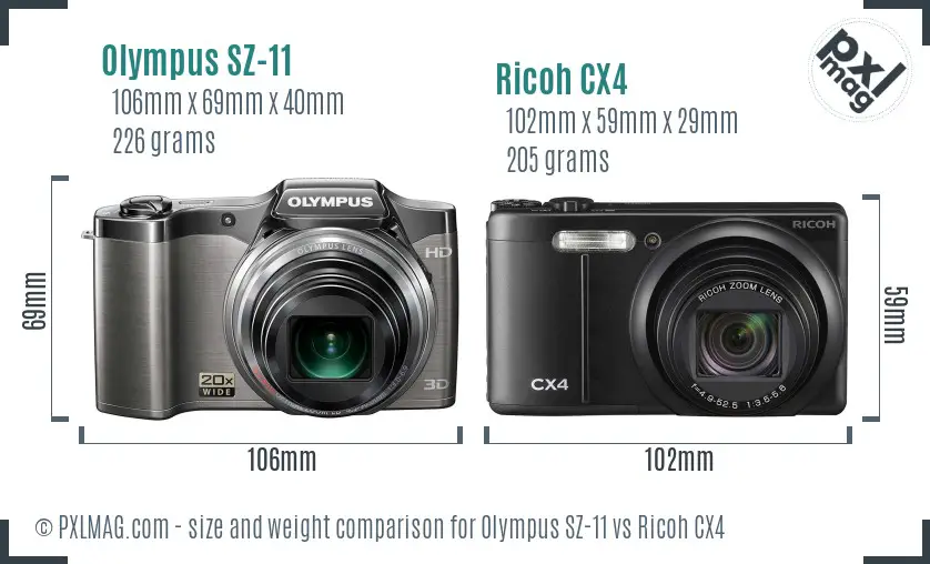 Olympus SZ-11 vs Ricoh CX4 size comparison