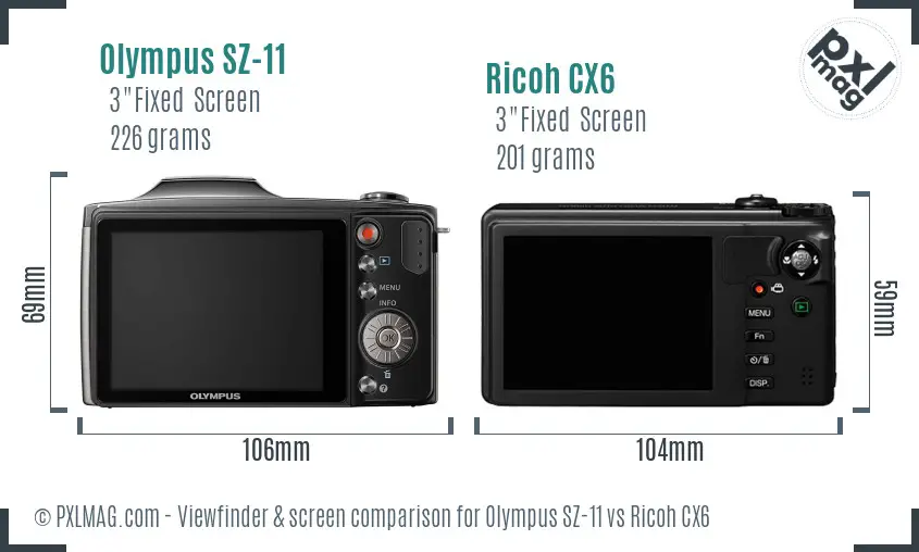 Olympus SZ-11 vs Ricoh CX6 Screen and Viewfinder comparison