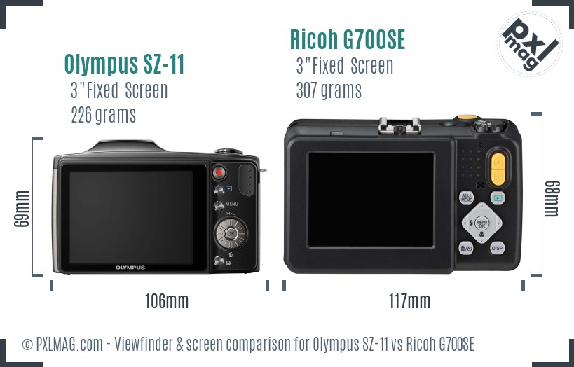 Olympus SZ-11 vs Ricoh G700SE Screen and Viewfinder comparison