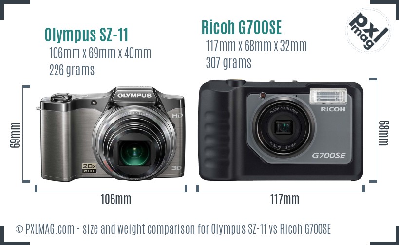 Olympus SZ-11 vs Ricoh G700SE size comparison