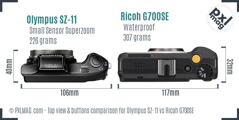 Olympus SZ-11 vs Ricoh G700SE top view buttons comparison
