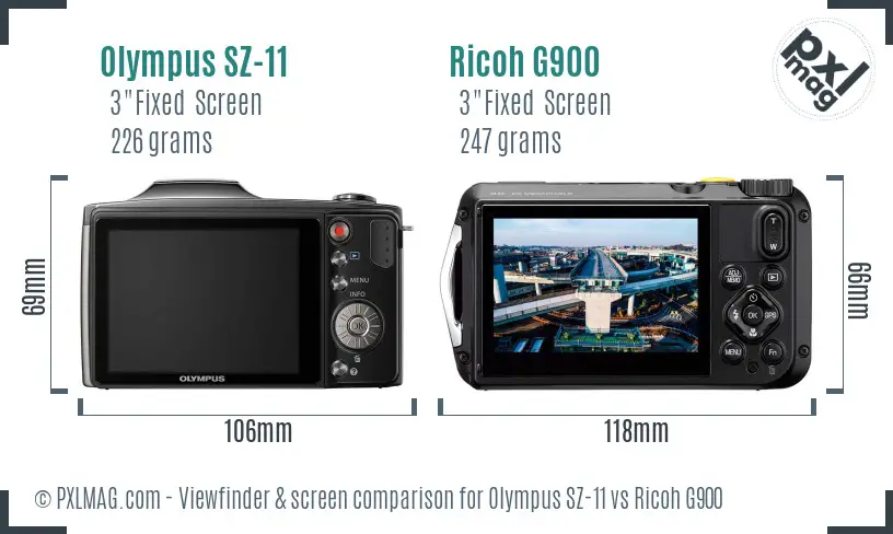 Olympus SZ-11 vs Ricoh G900 Screen and Viewfinder comparison