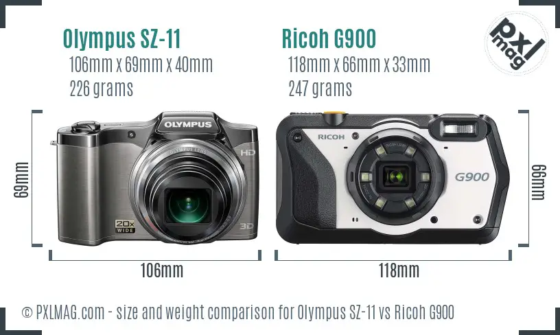 Olympus SZ-11 vs Ricoh G900 size comparison