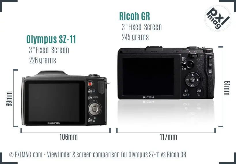 Olympus SZ-11 vs Ricoh GR Screen and Viewfinder comparison Olympus SZ-11 vs Ricoh GR Screen and Viewfinder comparison