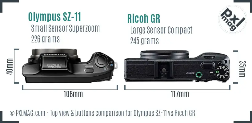 Olympus SZ-11 vs Ricoh GR top view buttons comparison Olympus SZ-11 vs Ricoh GR top view buttons comparison