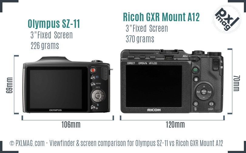 Olympus SZ-11 vs Ricoh GXR Mount A12 Screen and Viewfinder comparison