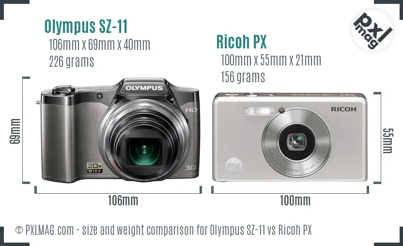 Olympus SZ-11 vs Ricoh PX size comparison