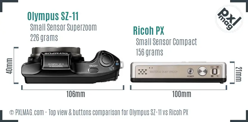 Olympus SZ-11 vs Ricoh PX top view buttons comparison
