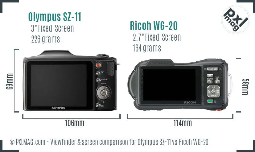 Olympus SZ-11 vs Ricoh WG-20 Screen and Viewfinder comparison