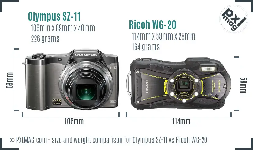 Olympus SZ-11 vs Ricoh WG-20 size comparison