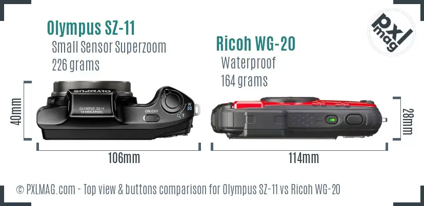 Olympus SZ-11 vs Ricoh WG-20 top view buttons comparison