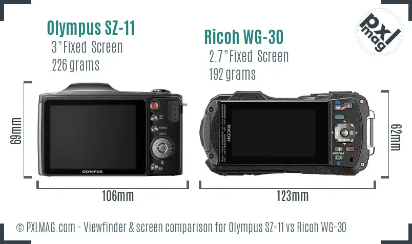 Olympus SZ-11 vs Ricoh WG-30 Screen and Viewfinder comparison