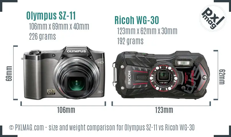 Olympus SZ-11 vs Ricoh WG-30 size comparison