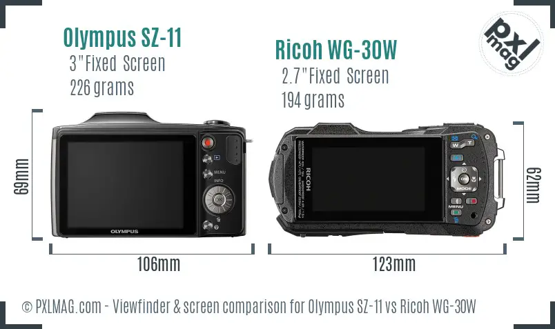 Olympus SZ-11 vs Ricoh WG-30W Screen and Viewfinder comparison