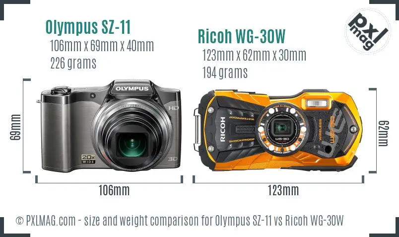 Olympus SZ-11 vs Ricoh WG-30W size comparison