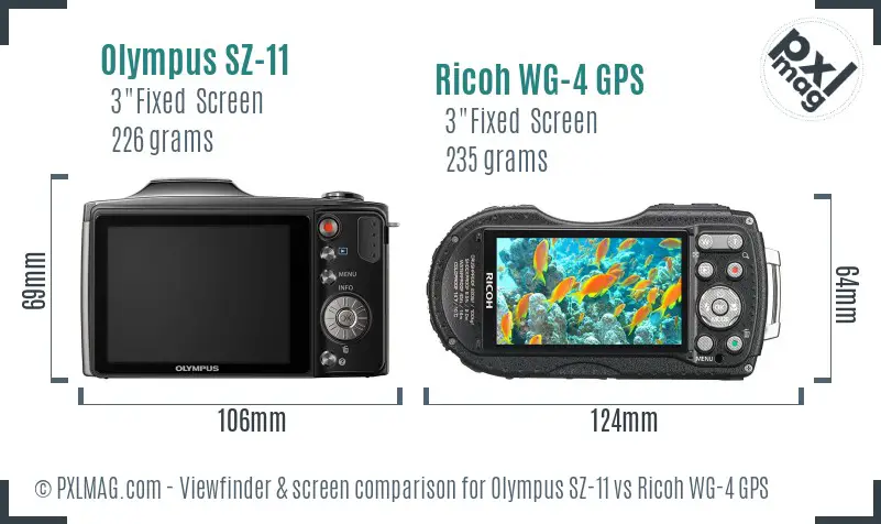 Olympus SZ-11 vs Ricoh WG-4 GPS Screen and Viewfinder comparison