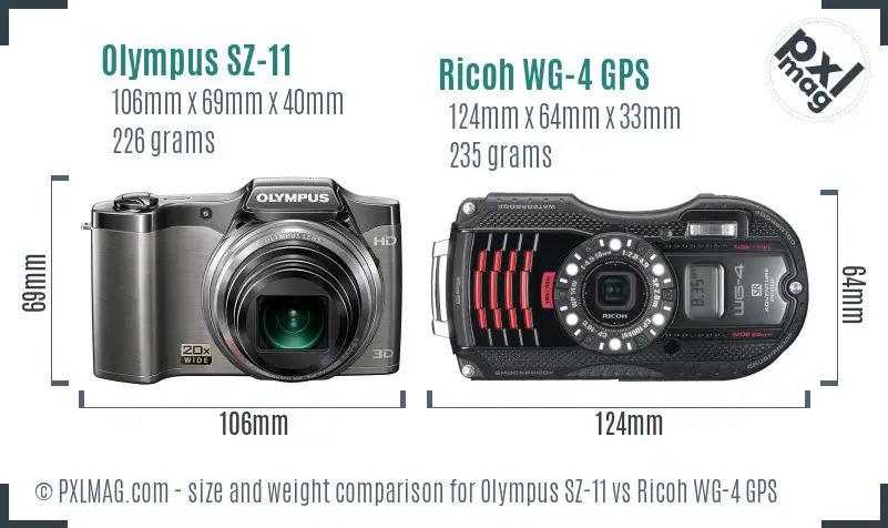 Olympus SZ-11 vs Ricoh WG-4 GPS size comparison