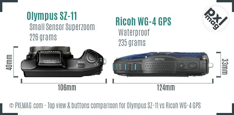 Olympus SZ-11 vs Ricoh WG-4 GPS top view buttons comparison