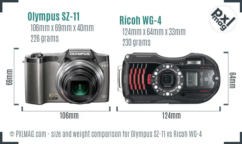 Olympus SZ-11 vs Ricoh WG-4 size comparison