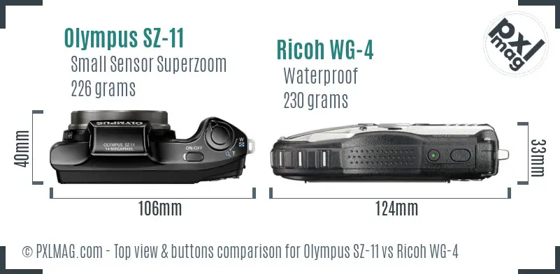 Olympus SZ-11 vs Ricoh WG-4 top view buttons comparison